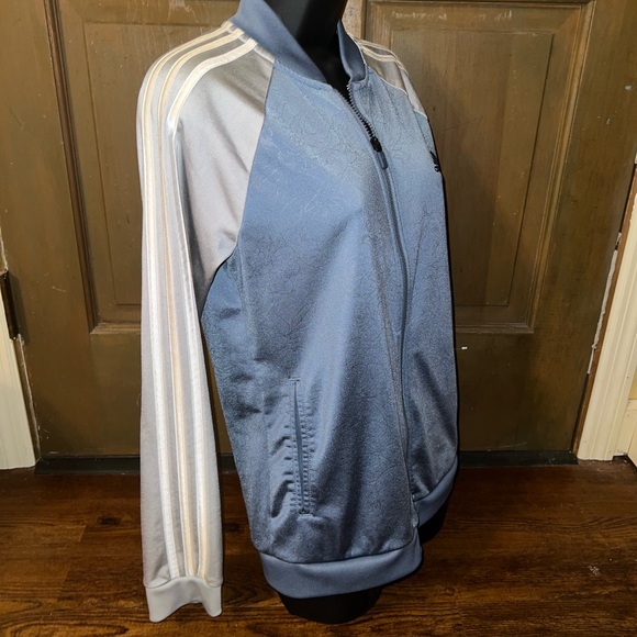 Adidas Floral Print Blue Zip Up Silver Sleeve Track Jacket Size M - Picture 7 of 13